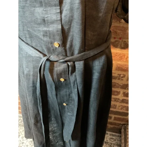 Lauren RL Fit and Flare Black Linen Button Front Belted Shirt Dress  Midi Sz L - Picture 5 of 12